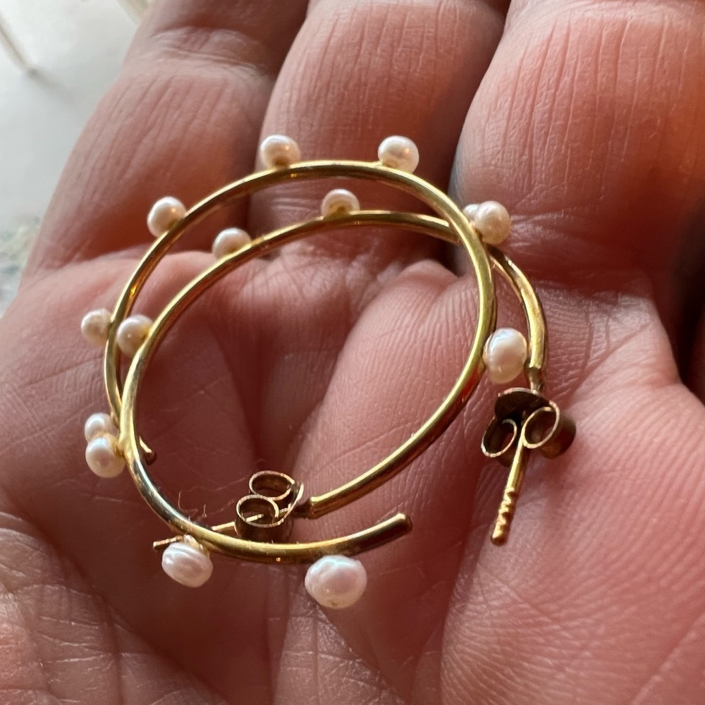 Vintage Pearl and Vermeil 925 Hoop Earrings